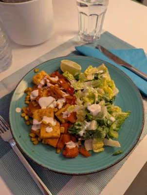 Paneer gebraten mit Paprika Marinade und Salat
