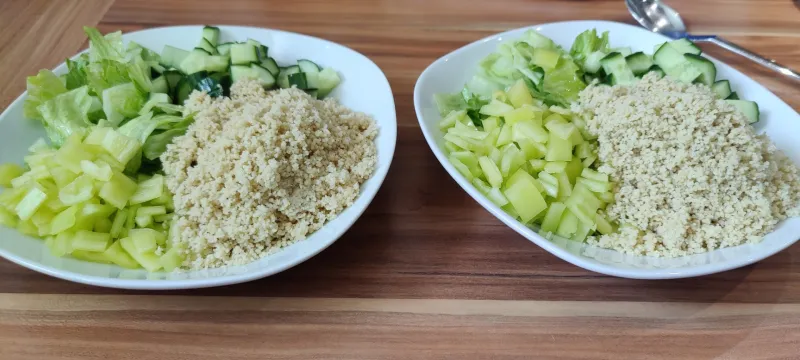 Arbeitsschritt 10: Ausgewogene Bowl in Grün-Weiß