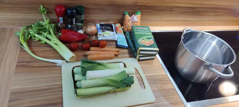 Arbeitsschritt 1: Rotlinsen Lauch Lasagne mit Ricottacreme