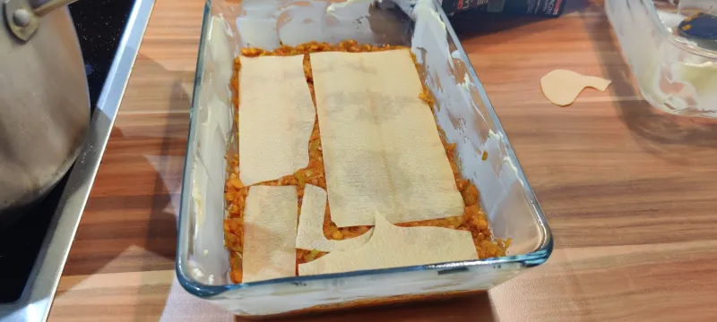 Arbeitsschritt 19: Rotlinsen Lauch Lasagne mit Ricottacreme