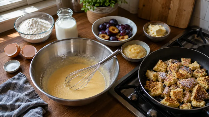 Arbeitsschritt 1: Kaiserschmarren mit Zwetschgenröster
