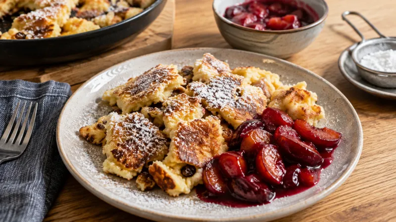Arbeitsschritt 7: Kaiserschmarren mit Zwetschgenröster