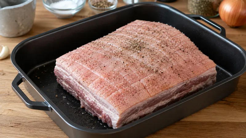 Arbeitsschritt 1: Schweinsbraten vom Schopf und Bauch mit Specksauerkraut