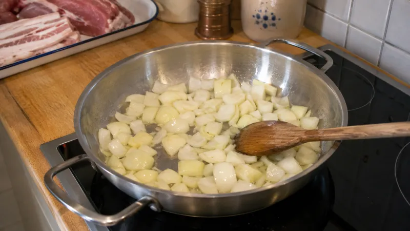 Arbeitsschritt 2: Schweinsbraten vom Schopf und Bauch mit Specksauerkraut