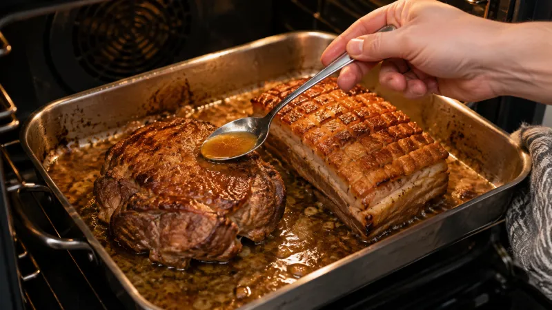 Arbeitsschritt 3: Schweinsbraten vom Schopf und Bauch mit Specksauerkraut