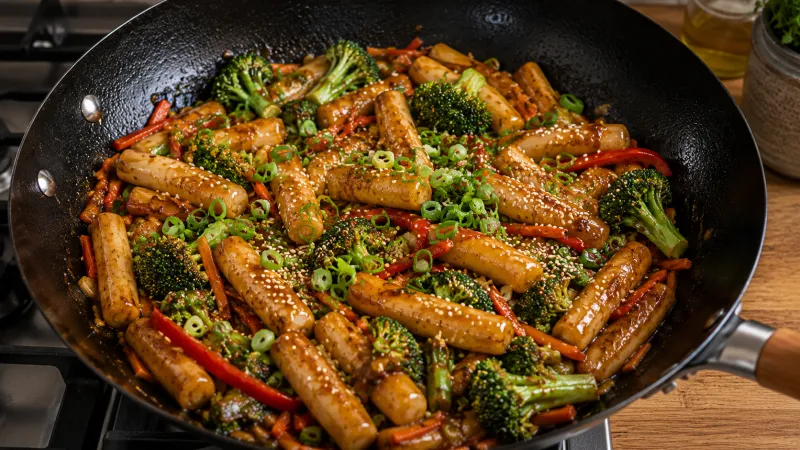 Arbeitsschritt 5: Asiatisches Reiskuchen mit Gemüse