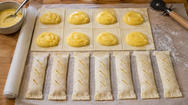 Arbeitsschritt 3: Blätterteig Pudding Stangerl