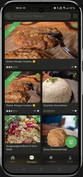 App-Ansicht: Rezepte swipen