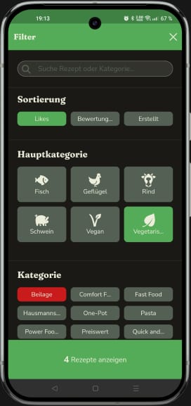 App-Ansicht: Rezeptvorschläge
