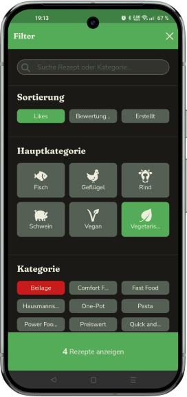 App-Ansicht: Rezeptvorschläge