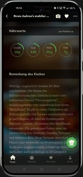 App-Ansicht: Zubereitungsschritte