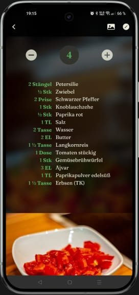 App-Ansicht: Kochmodus