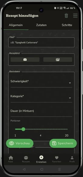 App-Ansicht: Rezept teilen