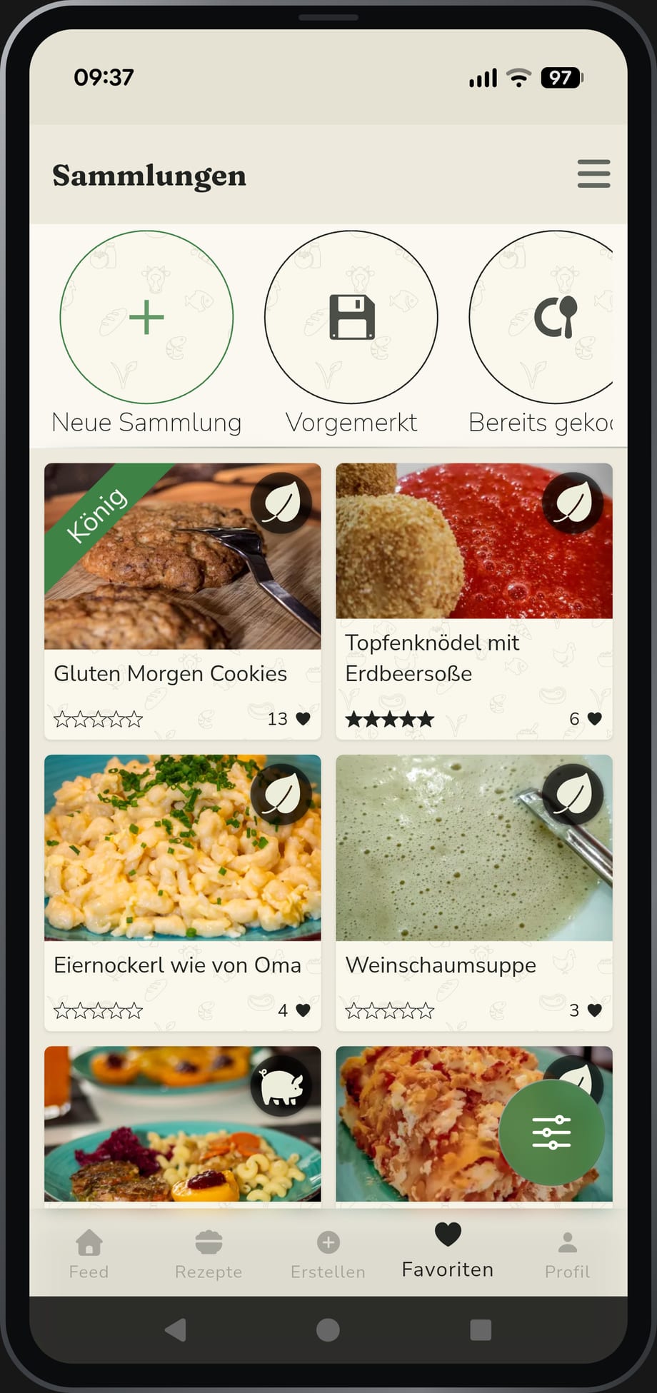 Die App im Hellmodus: die eigenen Sammlungen