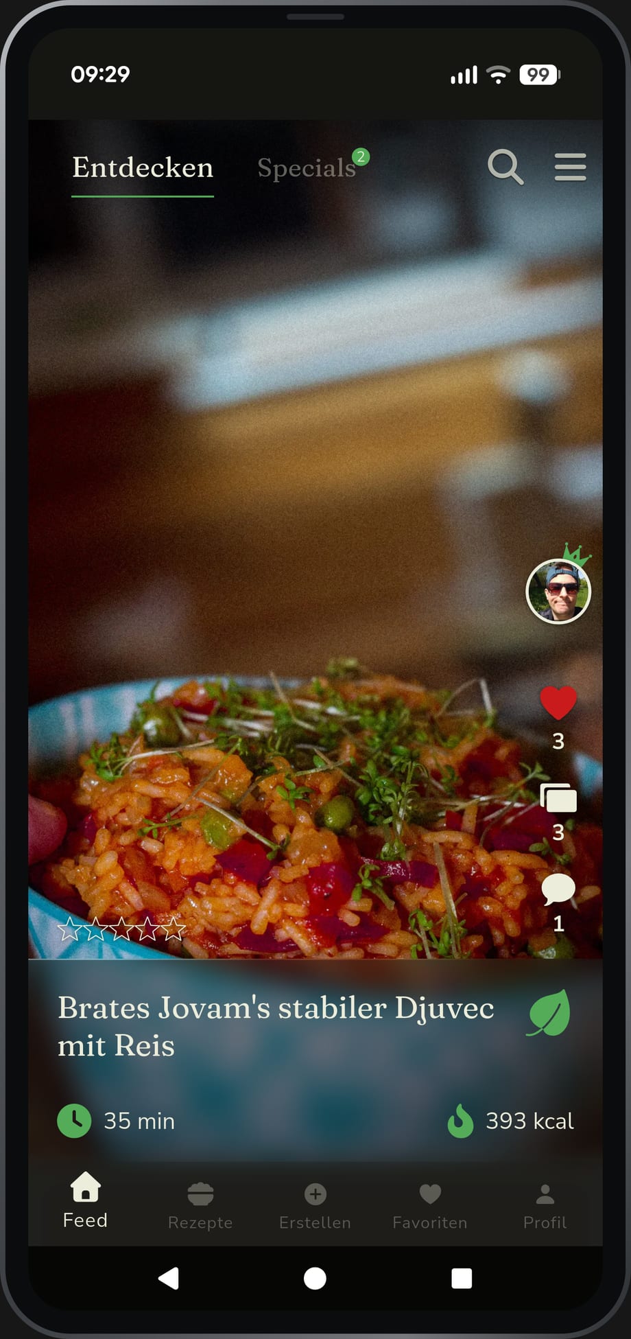 App-Ansicht: ein Rezept im Feed entdecken